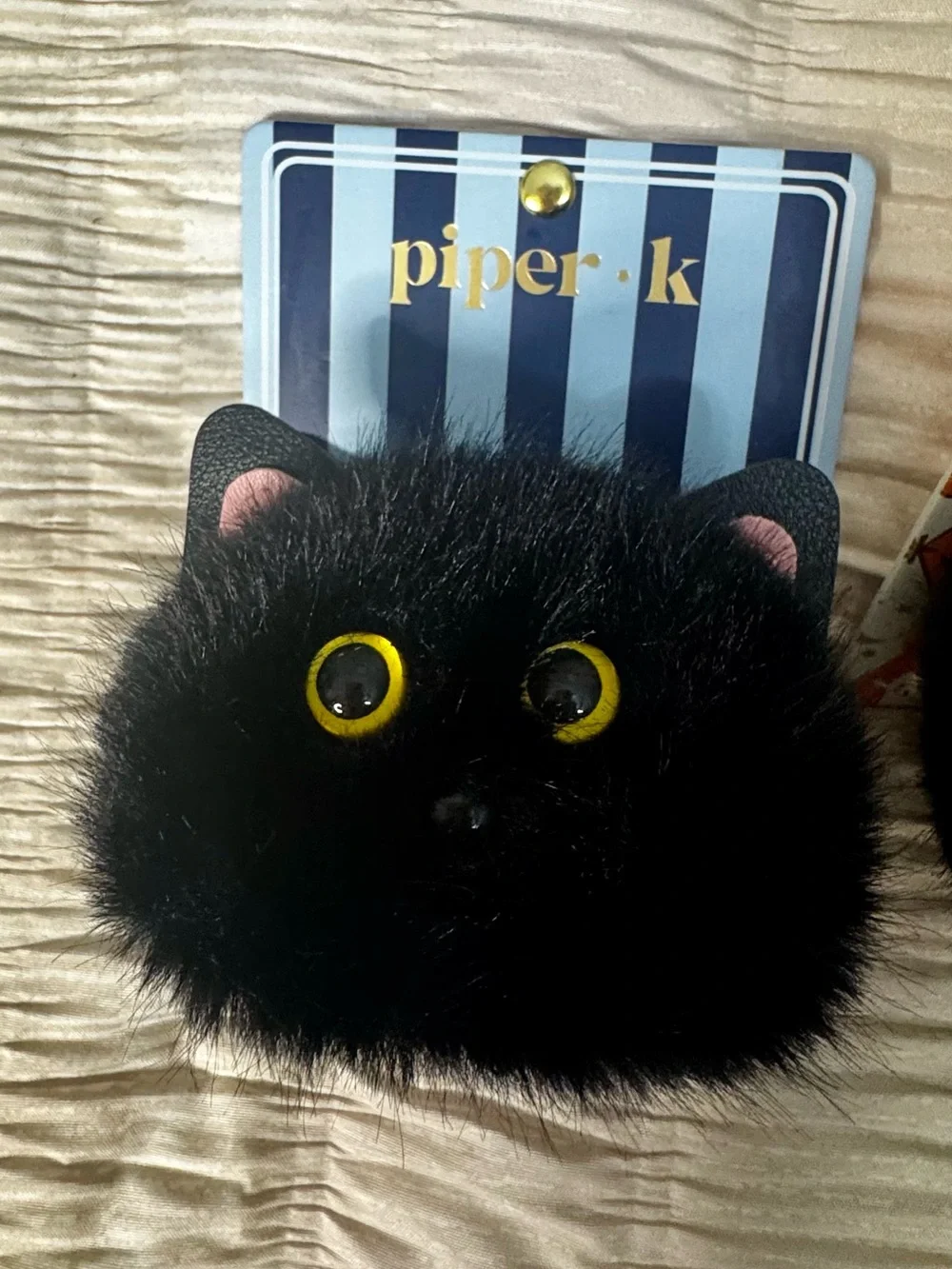 Piper Black Pom Pom Kitty Bag Charm Keychain and Matching Hair Clip